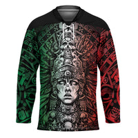 Mexico Aztec Warrior Goddess Hockey Jersey Aztec Skull Tribal Calender Tricolor Spirit - Wonder Print Shop