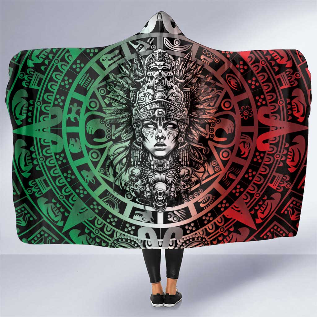Mexico Aztec Warrior Goddess Hooded Blanket Aztec Skull Tribal Calender Tricolor Spirit - Wonder Print Shop