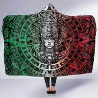 Mexico Aztec Warrior Goddess Hooded Blanket Aztec Skull Tribal Calender Tricolor Spirit - Wonder Print Shop
