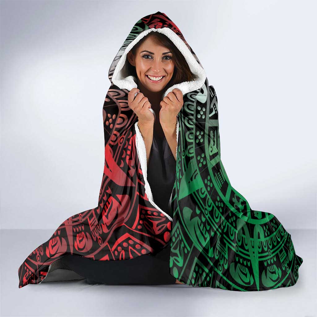 Mexico Aztec Warrior Goddess Hooded Blanket Aztec Skull Tribal Calender Tricolor Spirit - Wonder Print Shop