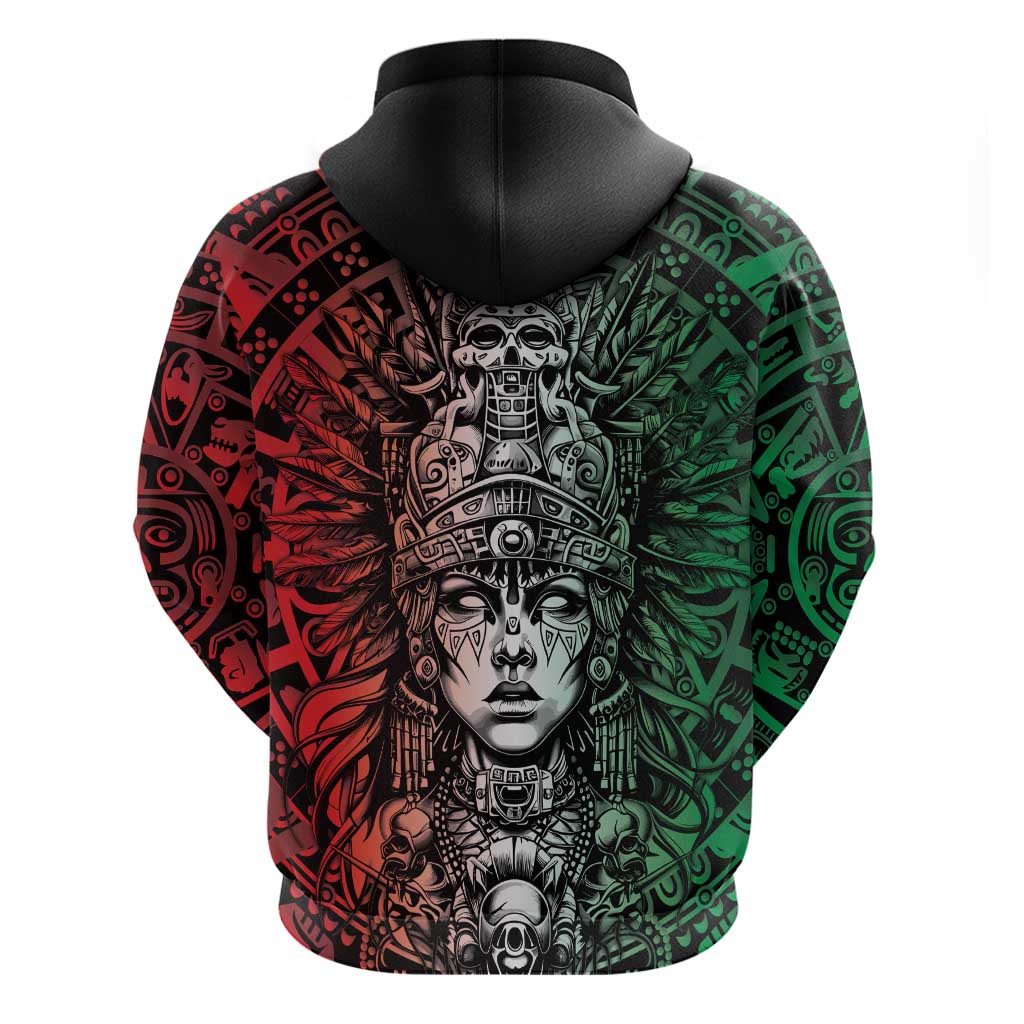 Mexico Aztec Warrior Goddess Hoodie Aztec Skull Tribal Calender Tricolor Spirit - Wonder Print Shop
