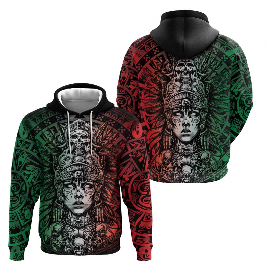 Mexico Aztec Warrior Goddess Hoodie Aztec Skull Tribal Calender Tricolor Spirit - Wonder Print Shop