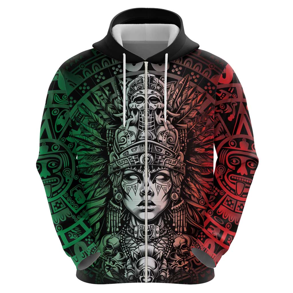 Mexico Aztec Warrior Goddess Hoodie Aztec Skull Tribal Calender Tricolor Spirit - Wonder Print Shop