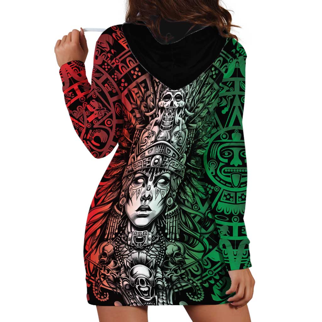 Mexico Aztec Warrior Goddess Hoodie Dress Aztec Skull Tribal Calender Tricolor Spirit - Wonder Print Shop