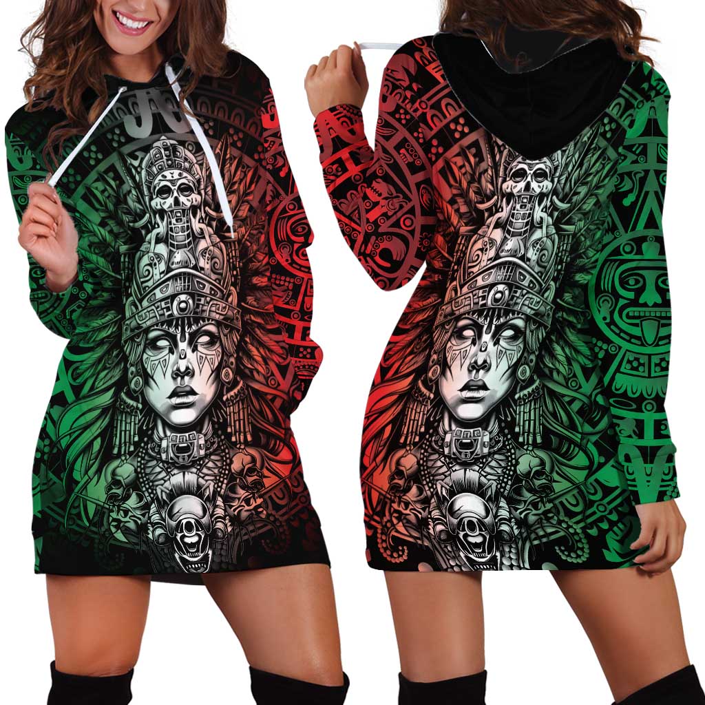 Mexico Aztec Warrior Goddess Hoodie Dress Aztec Skull Tribal Calender Tricolor Spirit - Wonder Print Shop