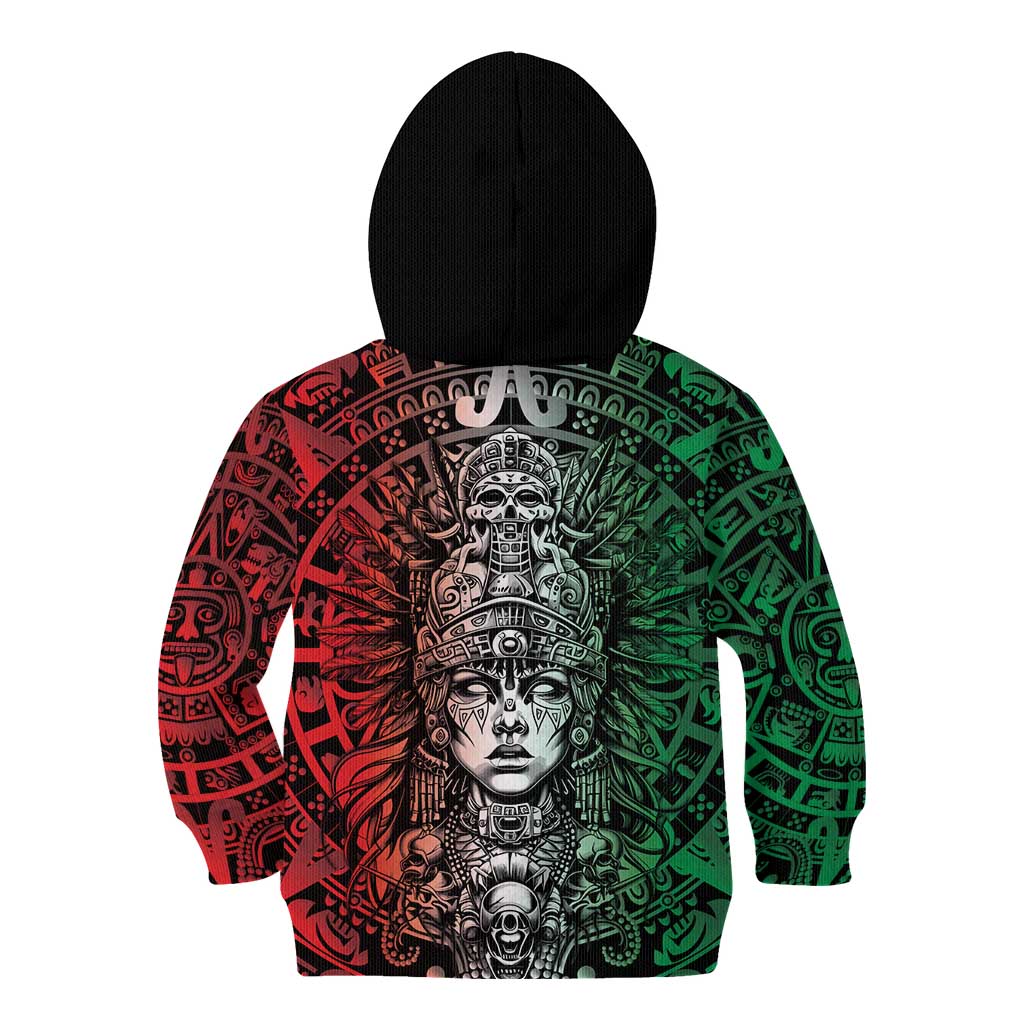 Mexico Aztec Warrior Goddess Kid Hoodie Aztec Skull Tribal Calender Tricolor Spirit - Wonder Print Shop