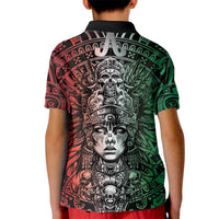 Mexico Aztec Warrior Goddess Kid Polo Shirt Aztec Skull Tribal Calender Tricolor Spirit - Wonder Print Shop