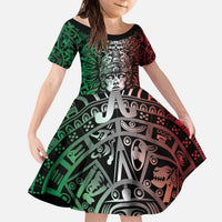 Mexico Aztec Warrior Goddess Kid Short Sleeve Dress Aztec Skull Tribal Calender Tricolor Spirit - Wonder Print Shop