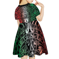 Mexico Aztec Warrior Goddess Kid Short Sleeve Dress Aztec Skull Tribal Calender Tricolor Spirit - Wonder Print Shop
