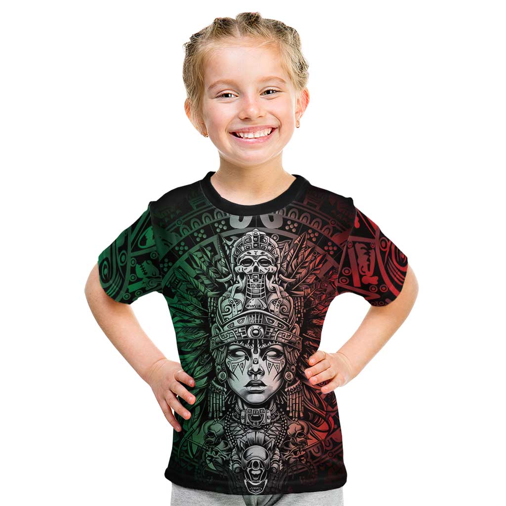 Mexico Aztec Warrior Goddess Kid T Shirt Aztec Skull Tribal Calender Tricolor Spirit - Wonder Print Shop