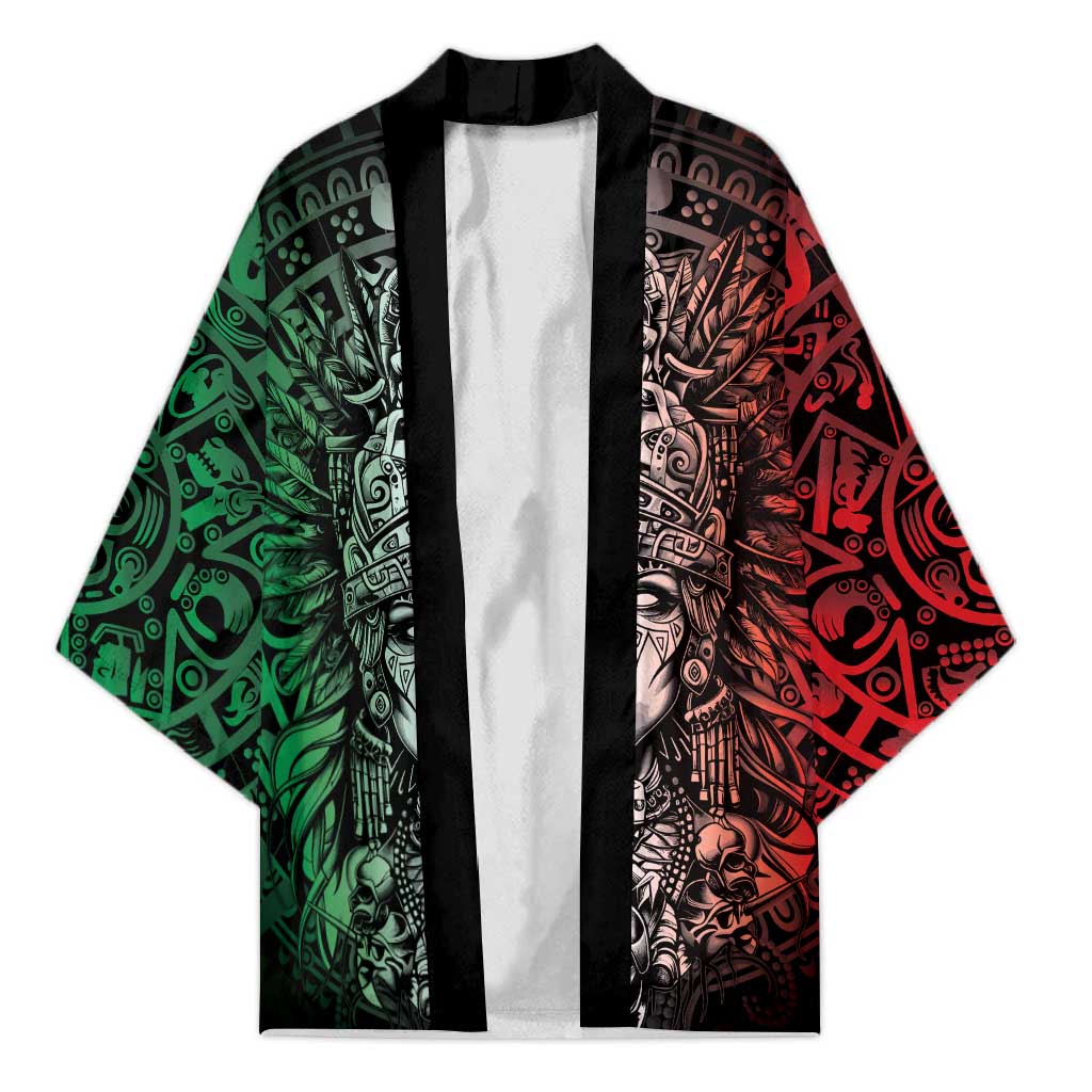 Mexico Aztec Warrior Goddess Kimono Aztec Skull Tribal Calender Tricolor Spirit - Wonder Print Shop