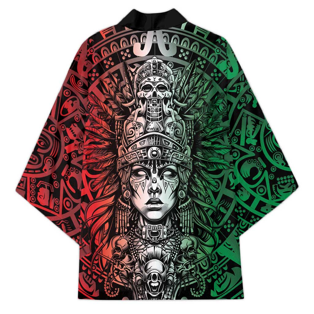 Mexico Aztec Warrior Goddess Kimono Aztec Skull Tribal Calender Tricolor Spirit - Wonder Print Shop