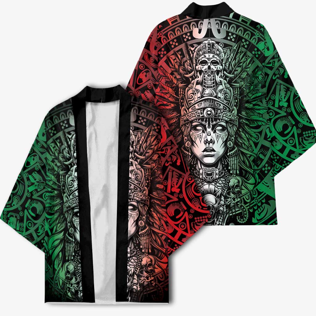 Mexico Aztec Warrior Goddess Kimono Aztec Skull Tribal Calender Tricolor Spirit - Wonder Print Shop