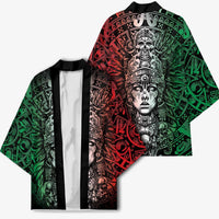 Mexico Aztec Warrior Goddess Kimono Aztec Skull Tribal Calender Tricolor Spirit - Wonder Print Shop