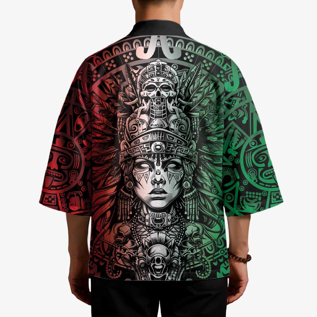 Mexico Aztec Warrior Goddess Kimono Aztec Skull Tribal Calender Tricolor Spirit - Wonder Print Shop