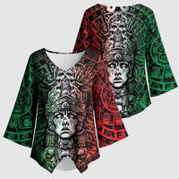 Mexico Aztec Warrior Goddess Kimono Sleeve Blouse Aztec Skull Tribal Calender Tricolor Spirit - Wonder Print Shop