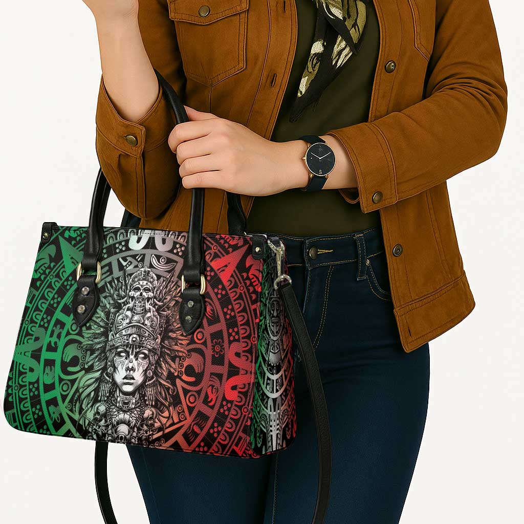 Mexico Aztec Warrior Goddess Leather Bag Aztec Skull Tribal Calender Tricolor Spirit - Wonder Print Shop