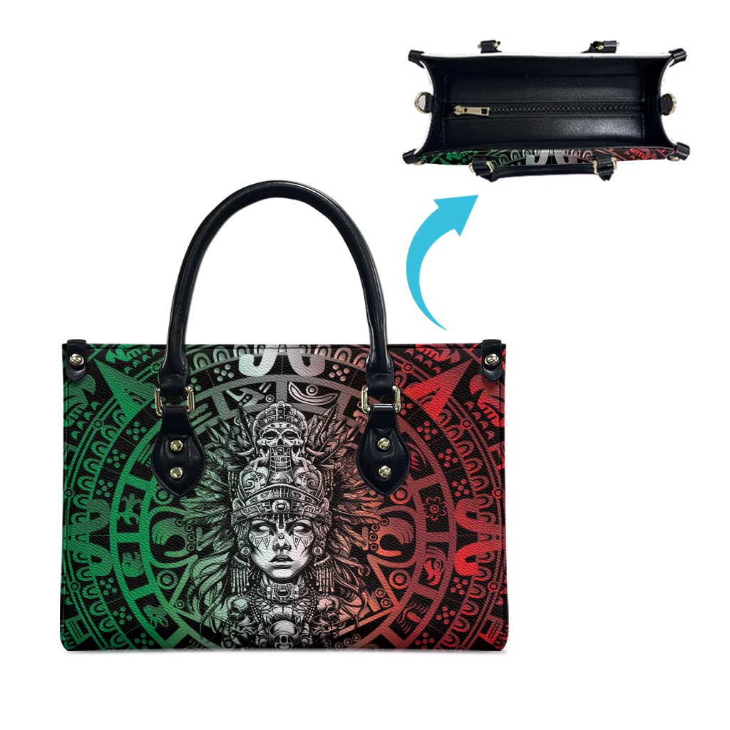 Mexico Aztec Warrior Goddess Leather Bag Aztec Skull Tribal Calender Tricolor Spirit - Wonder Print Shop