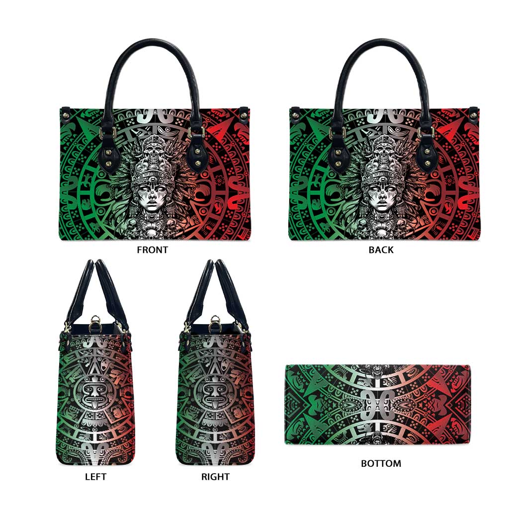 Mexico Aztec Warrior Goddess Leather Bag Aztec Skull Tribal Calender Tricolor Spirit - Wonder Print Shop