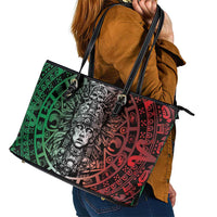 Mexico Aztec Warrior Goddess Leather Tote Bag Aztec Skull Tribal Calender Tricolor Spirit - Wonder Print Shop