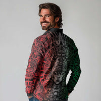 Mexico Aztec Warrior Goddess Long Sleeve Polo Shirt Aztec Skull Tribal Calender Tricolor Spirit - Wonder Print Shop