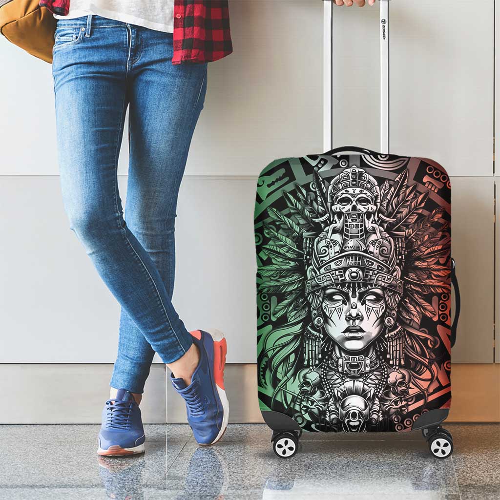 Mexico Aztec Warrior Goddess Luggage Cover Aztec Skull Tribal Calender Tricolor Spirit - Wonder Print Shop