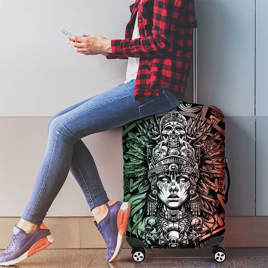 Mexico Aztec Warrior Goddess Luggage Cover Aztec Skull Tribal Calender Tricolor Spirit - Wonder Print Shop