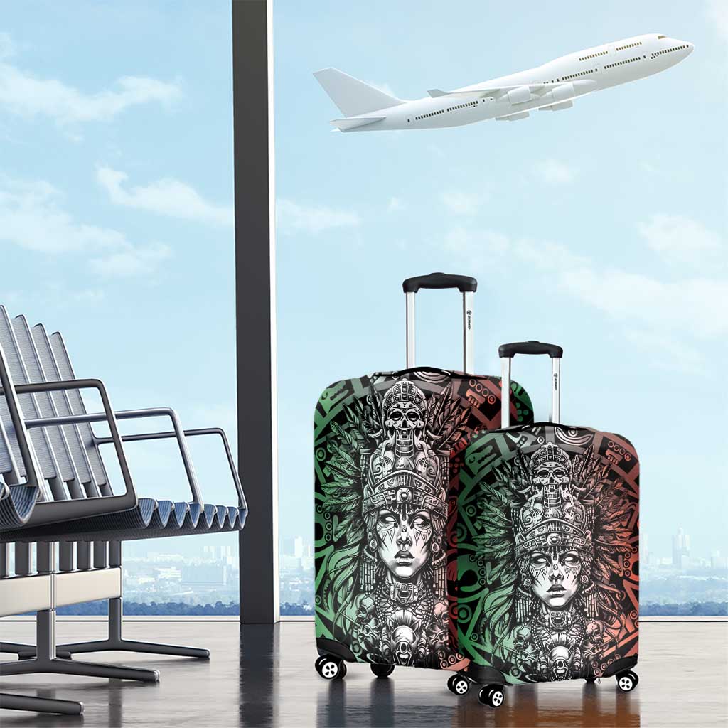 Mexico Aztec Warrior Goddess Luggage Cover Aztec Skull Tribal Calender Tricolor Spirit - Wonder Print Shop