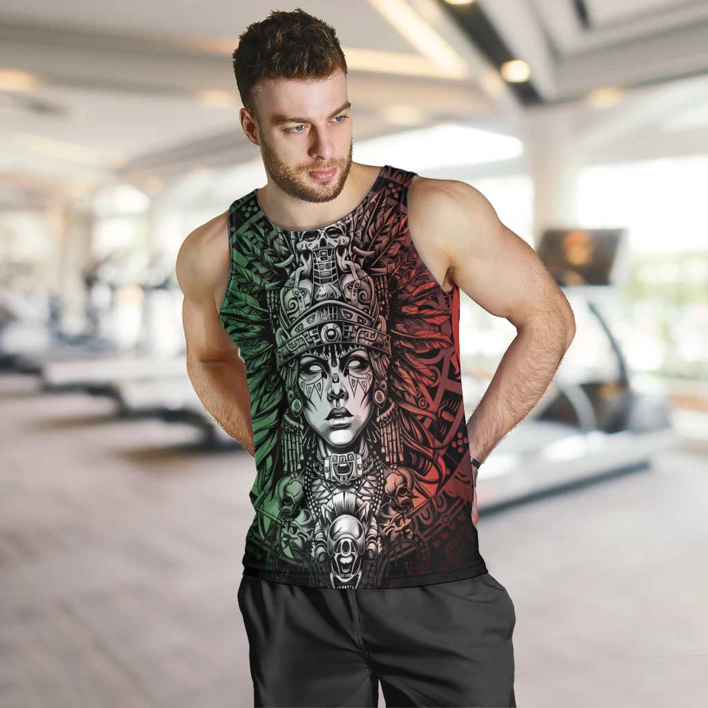Mexico Aztec Warrior Goddess Men Tank Top Aztec Skull Tribal Calender Tricolor Spirit - Wonder Print Shop