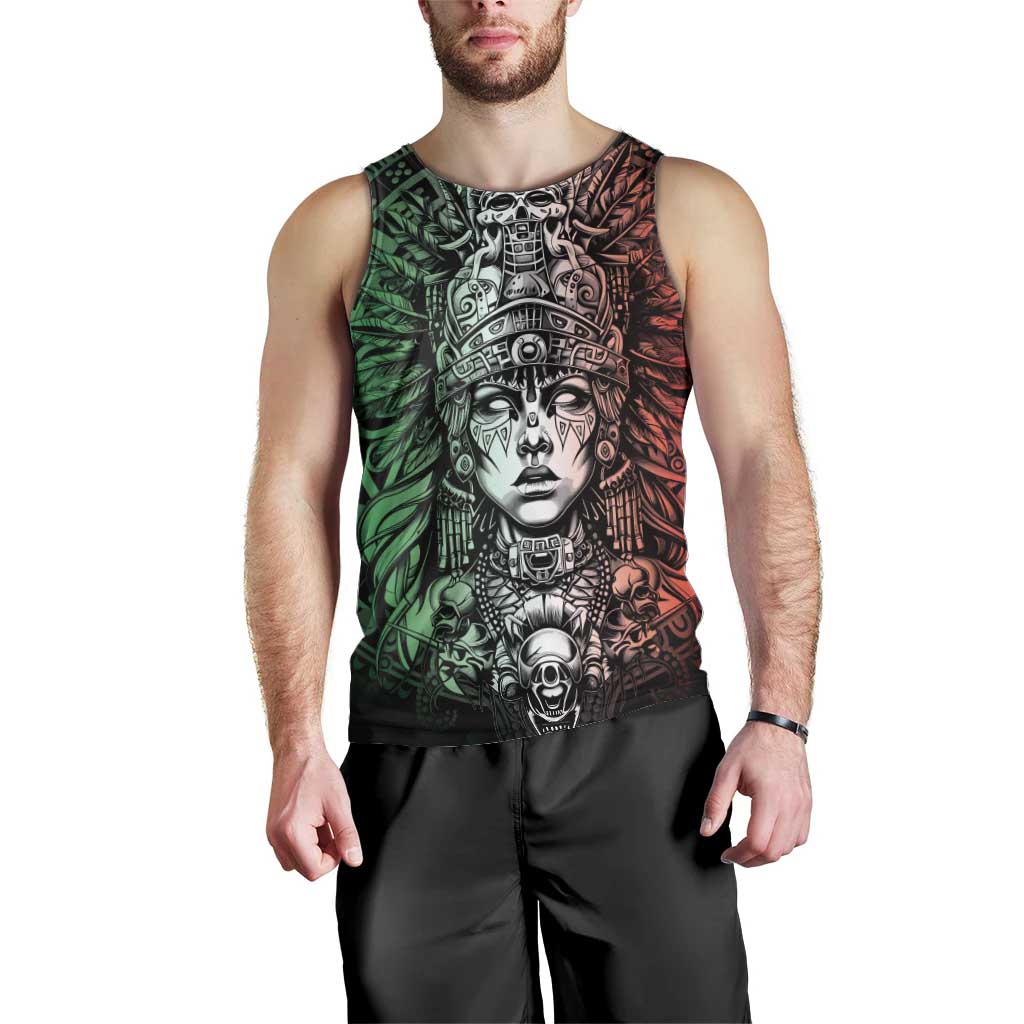 Mexico Aztec Warrior Goddess Men Tank Top Aztec Skull Tribal Calender Tricolor Spirit - Wonder Print Shop