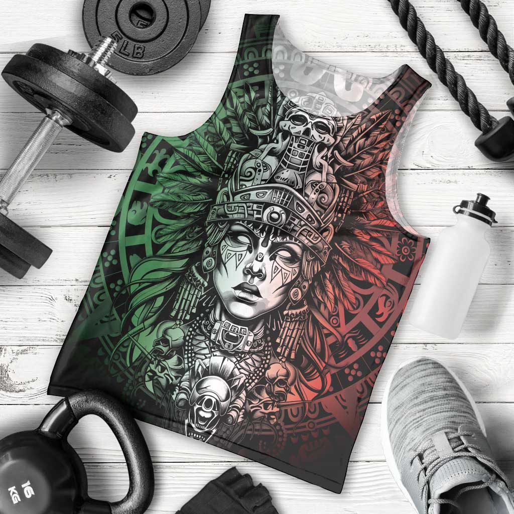 Mexico Aztec Warrior Goddess Men Tank Top Aztec Skull Tribal Calender Tricolor Spirit - Wonder Print Shop