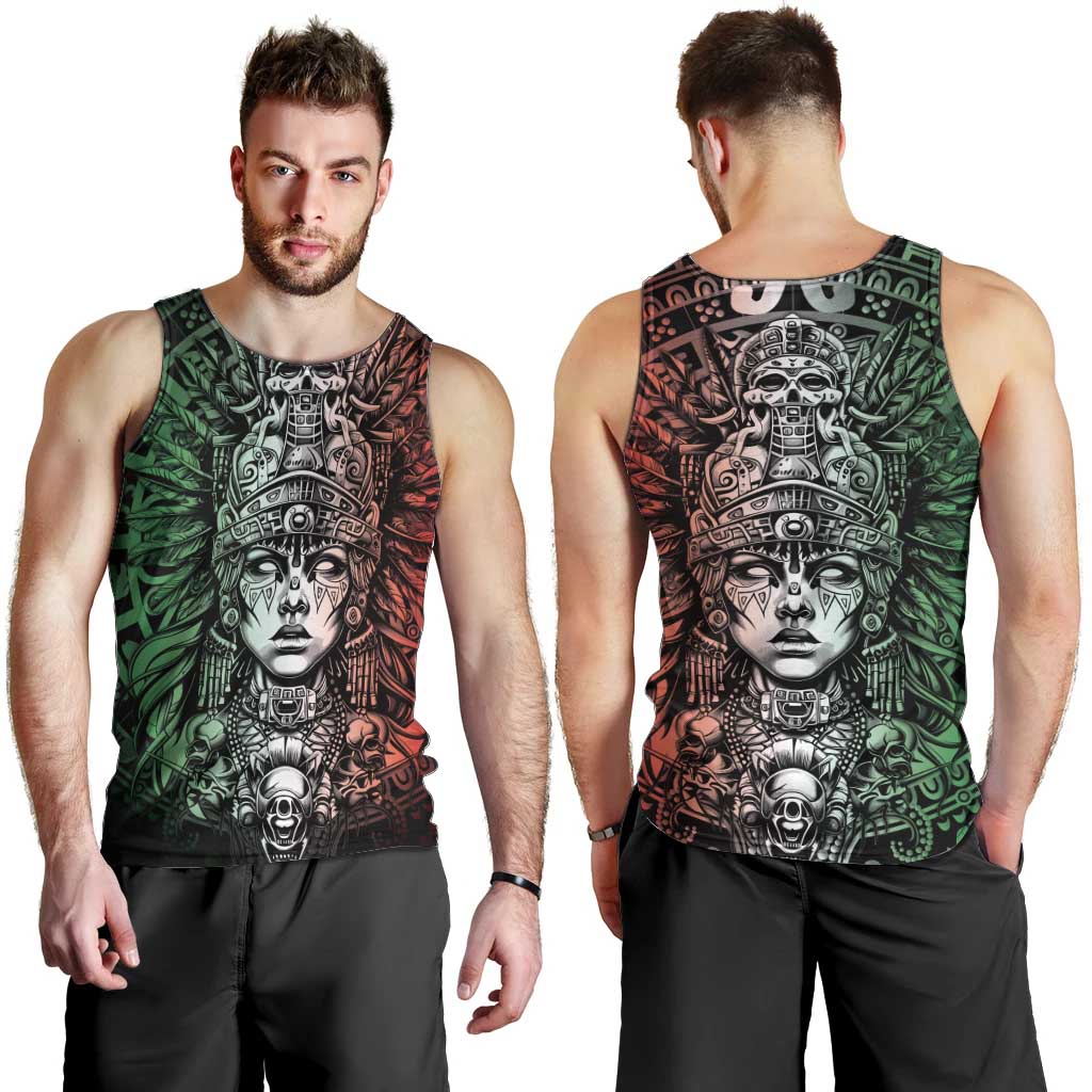 Mexico Aztec Warrior Goddess Men Tank Top Aztec Skull Tribal Calender Tricolor Spirit - Wonder Print Shop