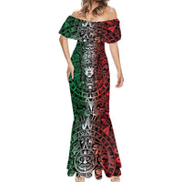 Mexico Aztec Warrior Goddess Mermaid Dress Aztec Skull Tribal Calender Tricolor Spirit - Wonder Print Shop
