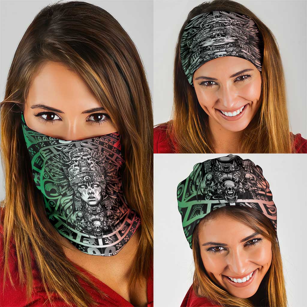 Mexico Aztec Warrior Goddess Neck Gaiter Aztec Skull Tribal Calender Tricolor Spirit - Wonder Print Shop