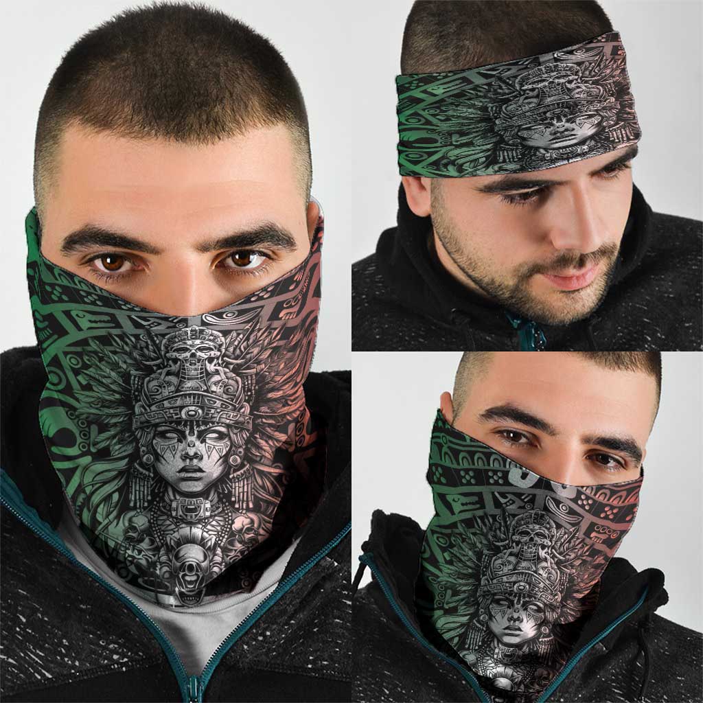 Mexico Aztec Warrior Goddess Neck Gaiter Aztec Skull Tribal Calender Tricolor Spirit - Wonder Print Shop