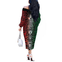 Mexico Aztec Warrior Goddess Off The Shoulder Long Sleeve Dress Aztec Skull Tribal Calender Tricolor Spirit - Wonder Print Shop