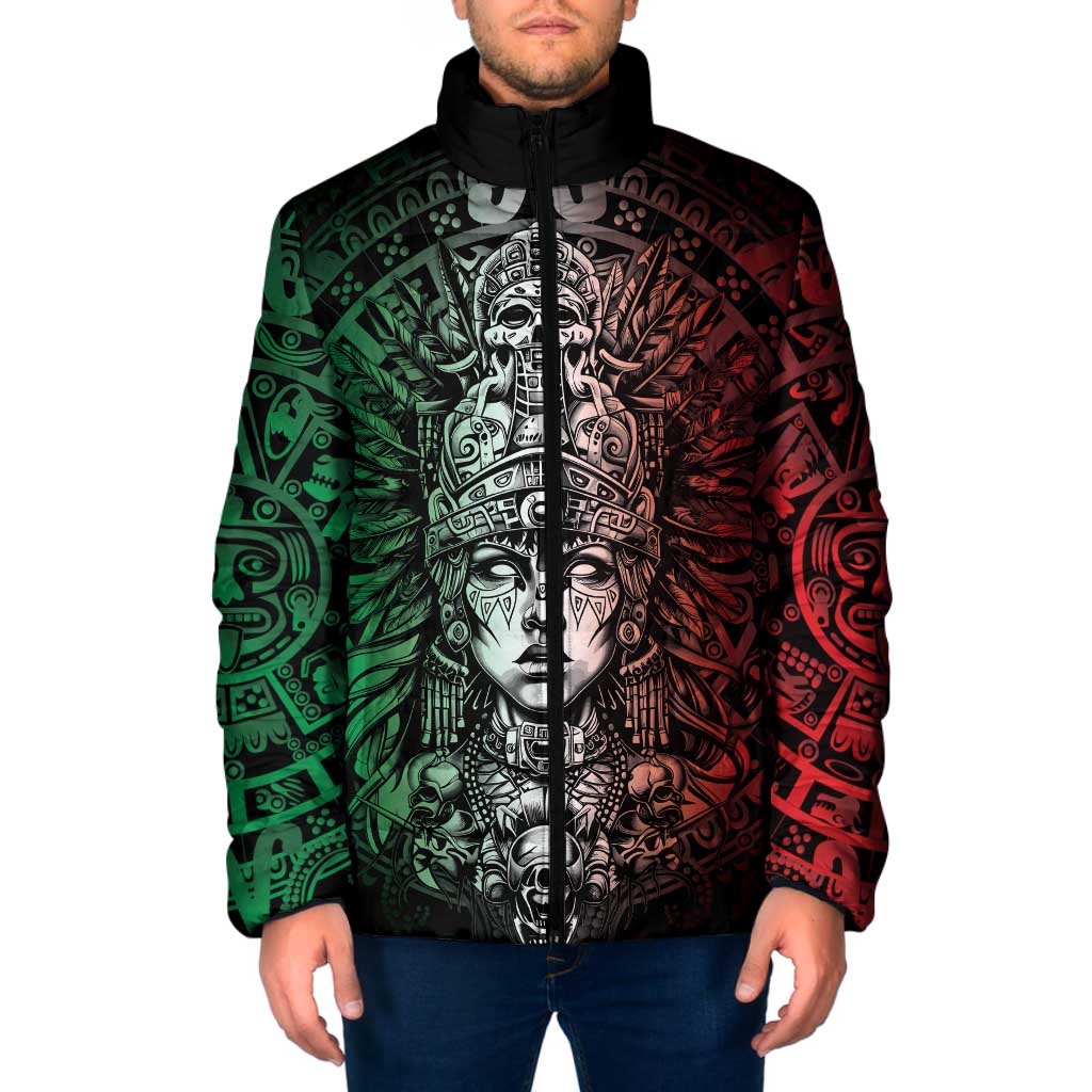 Mexico Aztec Warrior Goddess Padded Jacket Aztec Skull Tribal Calender Tricolor Spirit - Wonder Print Shop