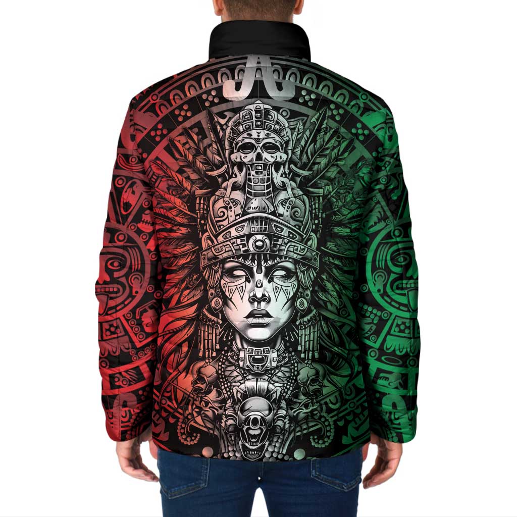 Mexico Aztec Warrior Goddess Padded Jacket Aztec Skull Tribal Calender Tricolor Spirit - Wonder Print Shop