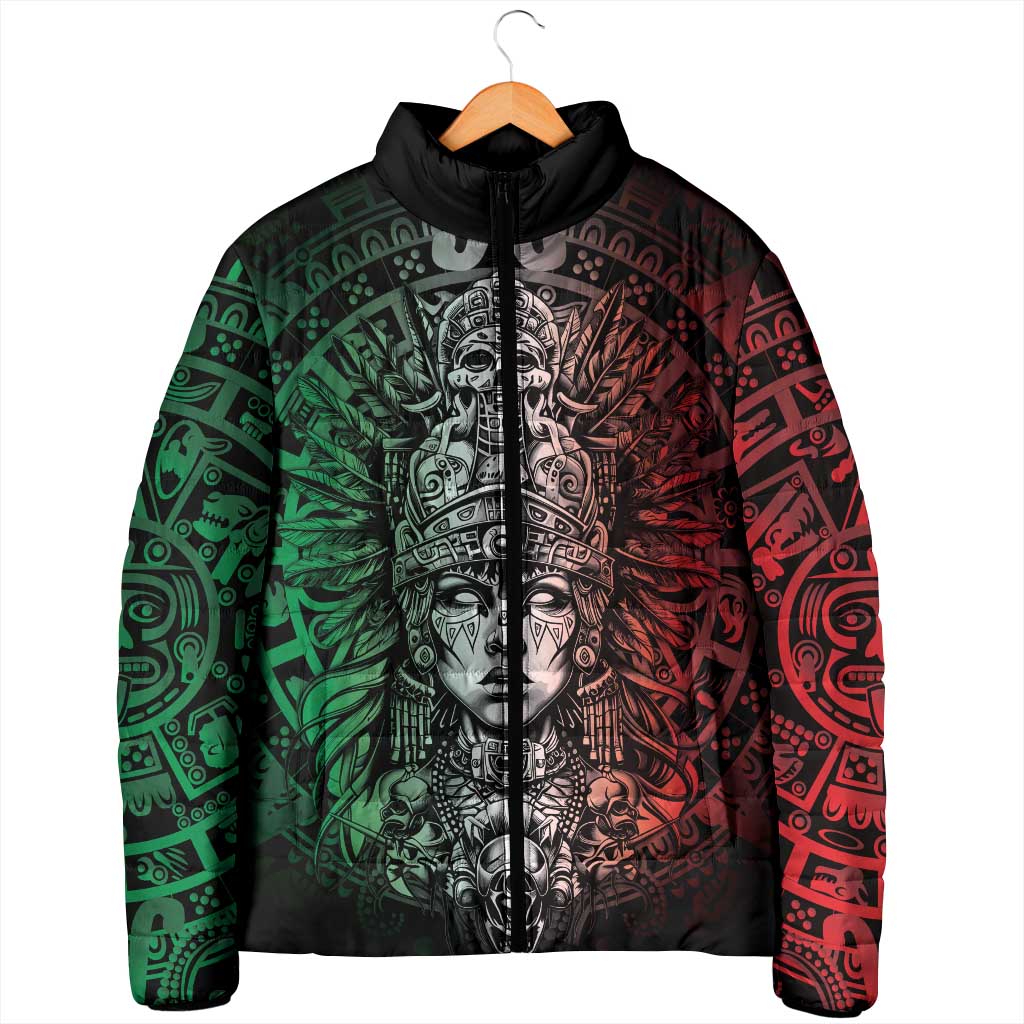 Mexico Aztec Warrior Goddess Padded Jacket Aztec Skull Tribal Calender Tricolor Spirit - Wonder Print Shop