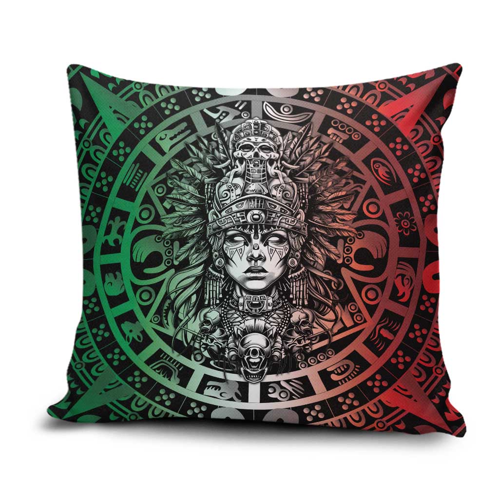 Mexico Aztec Warrior Goddess Pillow Cover Aztec Skull Tribal Calender Tricolor Spirit - Wonder Print Shop