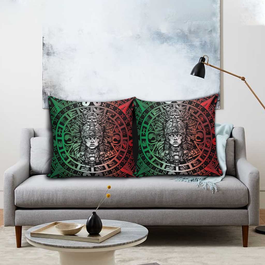 Mexico Aztec Warrior Goddess Pillow Cover Aztec Skull Tribal Calender Tricolor Spirit - Wonder Print Shop