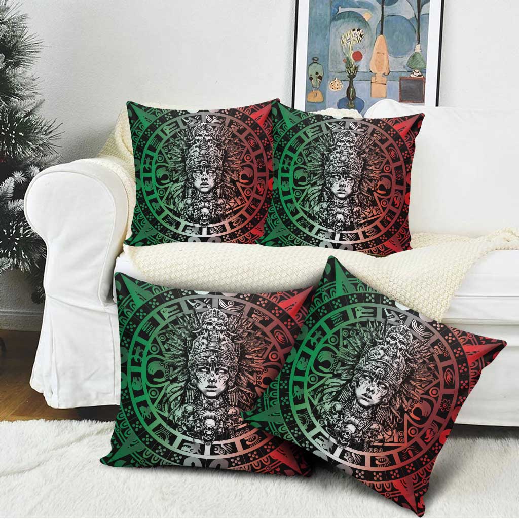 Mexico Aztec Warrior Goddess Pillow Cover Aztec Skull Tribal Calender Tricolor Spirit - Wonder Print Shop