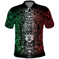 Mexico Aztec Warrior Goddess Polo Shirt Aztec Skull Tribal Calender Tricolor Spirit - Wonder Print Shop