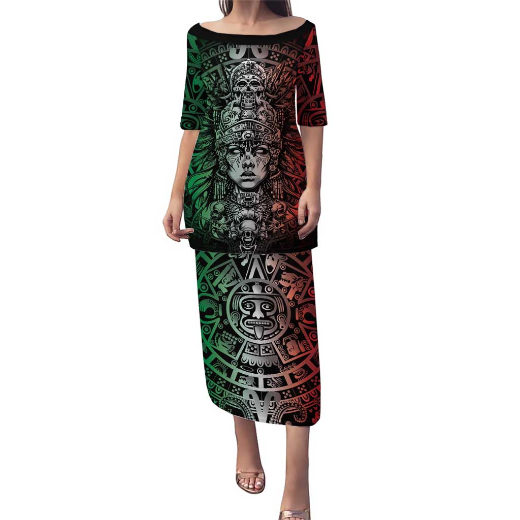 Mexico Aztec Warrior Goddess Puletasi Aztec Skull Tribal Calender Tricolor Spirit - Wonder Print Shop
