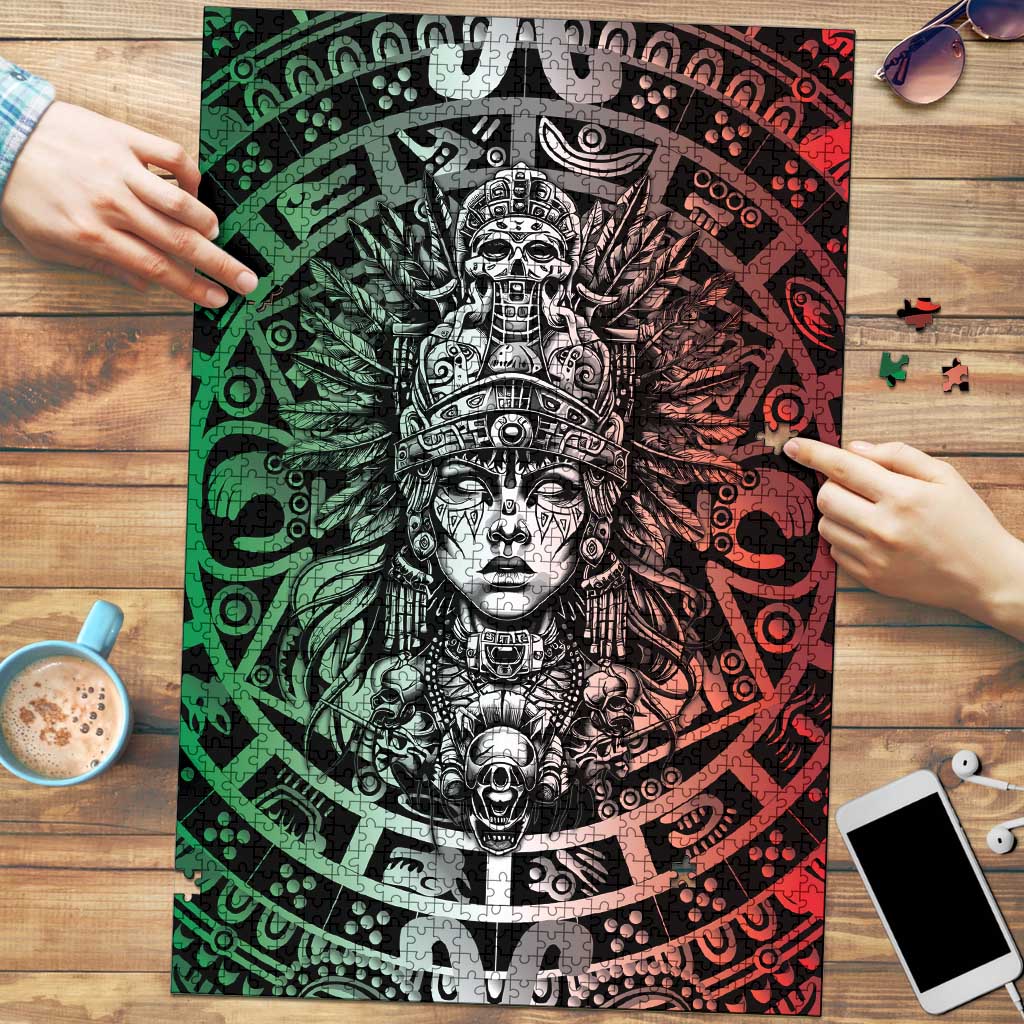 Mexico Aztec Warrior Goddess Puzzle Aztec Skull Tribal Calender Tricolor Spirit - Wonder Print Shop