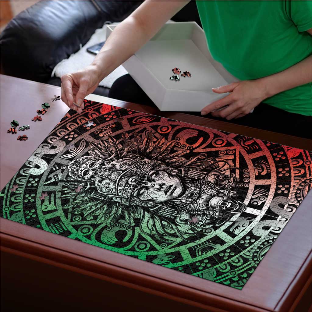 Mexico Aztec Warrior Goddess Puzzle Aztec Skull Tribal Calender Tricolor Spirit - Wonder Print Shop