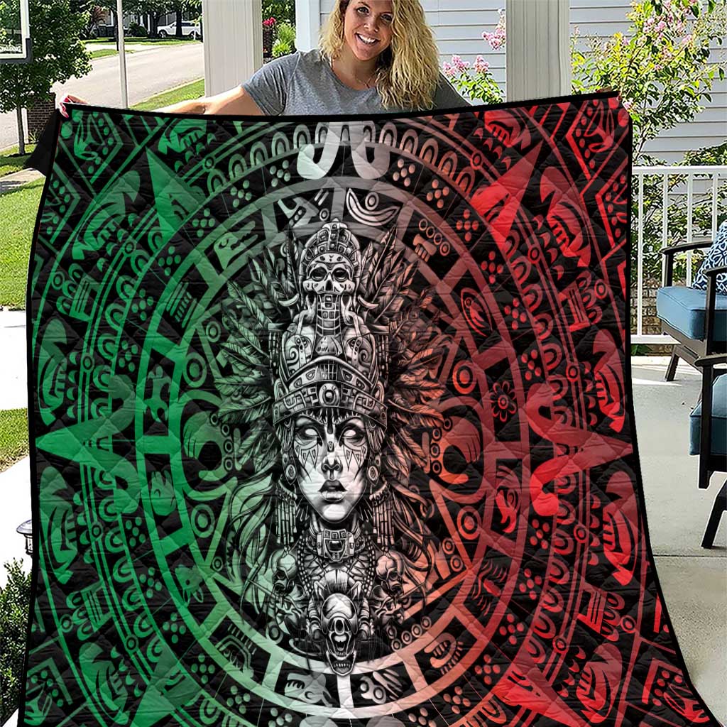 Mexico Aztec Warrior Goddess Quilt Aztec Skull Tribal Calender Tricolor Spirit - Wonder Print Shop