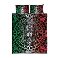 Mexico Aztec Warrior Goddess Quilt Bed Set Aztec Skull Tribal Calender Tricolor Spirit - Wonder Print Shop