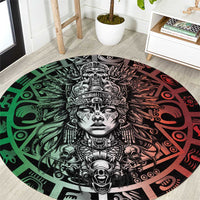 Mexico Aztec Warrior Goddess Round Carpet Aztec Skull Tribal Calender Tricolor Spirit - Wonder Print Shop