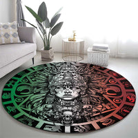 Mexico Aztec Warrior Goddess Round Carpet Aztec Skull Tribal Calender Tricolor Spirit - Wonder Print Shop